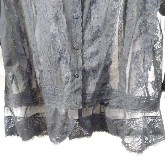 Coldwater Creek Black Lace Button Down Sheer Size PXL Goth Fairycore Whimsy - Picture 6 of 8